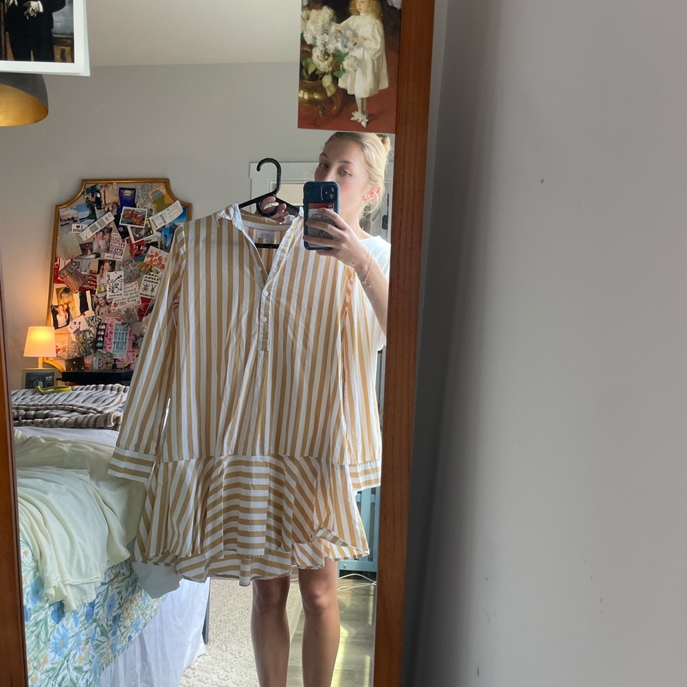 Striped White/Pink and Tan Dress